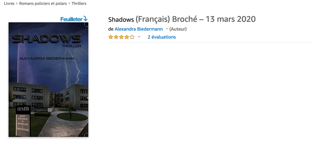 Image de la page de Shadows sur Amazon. 